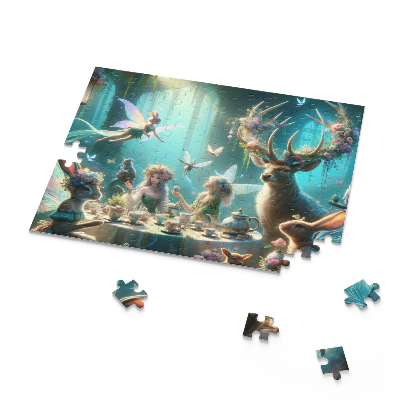 Whimsical Tea Party in the Woods Jigsaw Puzzle, 120, 252, 500 Piece Puzzle, Challenging Puzzle For Older Kids And Young Adults, Giftable Box