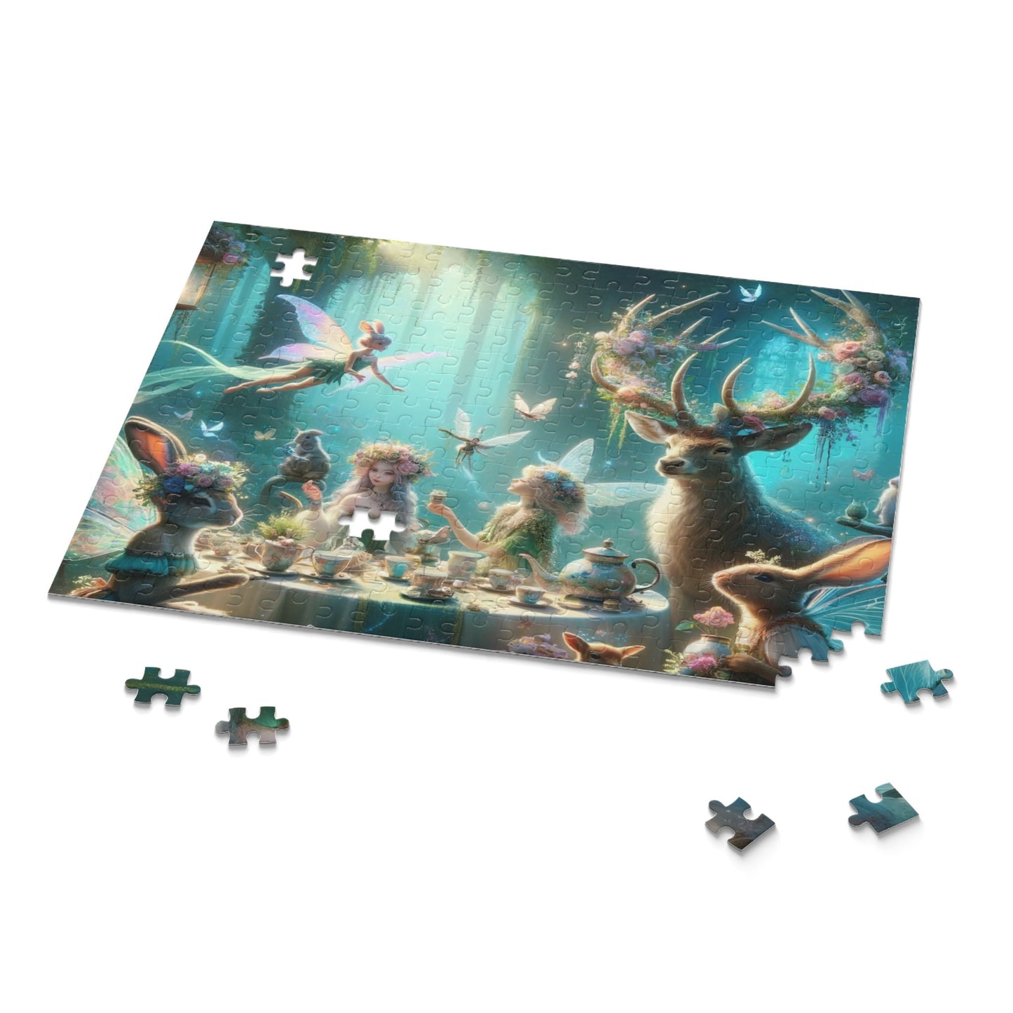 Whimsical Tea Party in the Woods Jigsaw Puzzle, 120, 252, 500 Piece Puzzle, Challenging Puzzle For Older Kids And Young Adults, Giftable Box