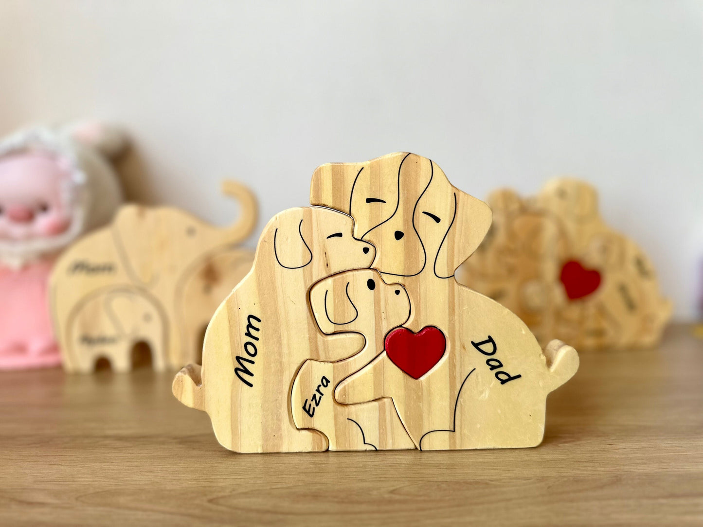 Family Home Decor, Gift for KidsWooden Bear Family Puzzle, Engraved Family Name Puzzle, Family Keepsake Gift,Animal Family Gift for home