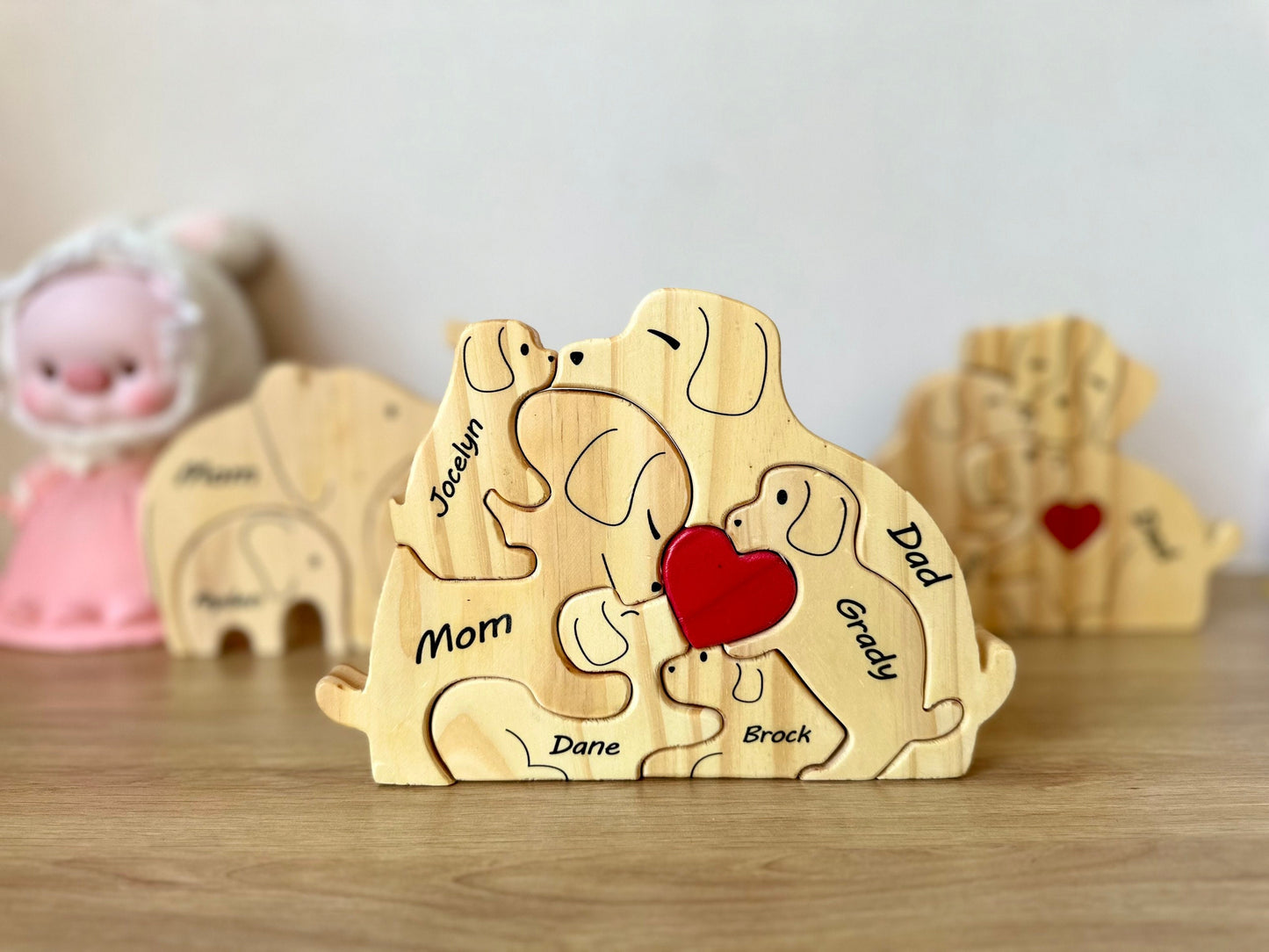 Wooden Dog Family Puzzle, Engraved Bear Family Name Puzzle, Family Keepsake Gift, Gift for Parents, Animal Family Home Decor, Gift for Kids