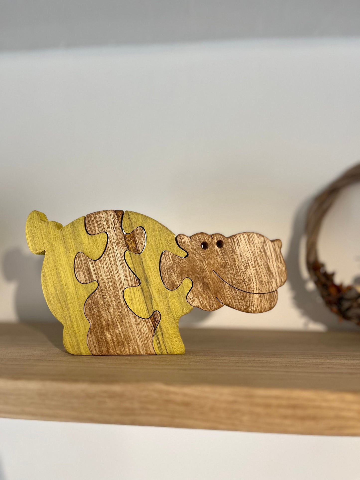 River Horse Hippo Puzzle - Vibrant Wooden Jigsaw, Kid-Friendly Wildlife Toy, Educational River Safari Game, Unique Hippopotamus Gift