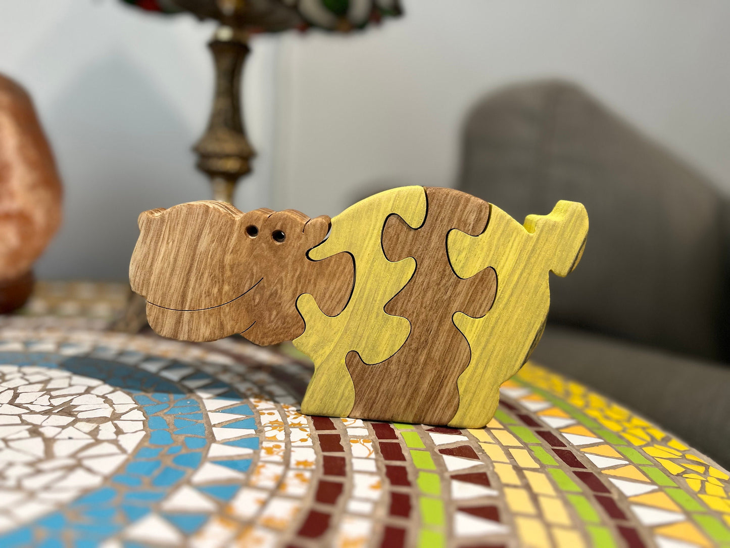 River Horse Hippo Puzzle - Vibrant Wooden Jigsaw, Kid-Friendly Wildlife Toy, Educational River Safari Game, Unique Hippopotamus Gift