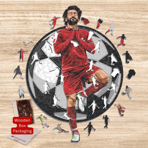 Soccer Star Wooden Jigsaw Puzzle with Wood Box Packaging Gift Football Lovers New Puzzle Games for Boys Girls Friends Adult Couple Family