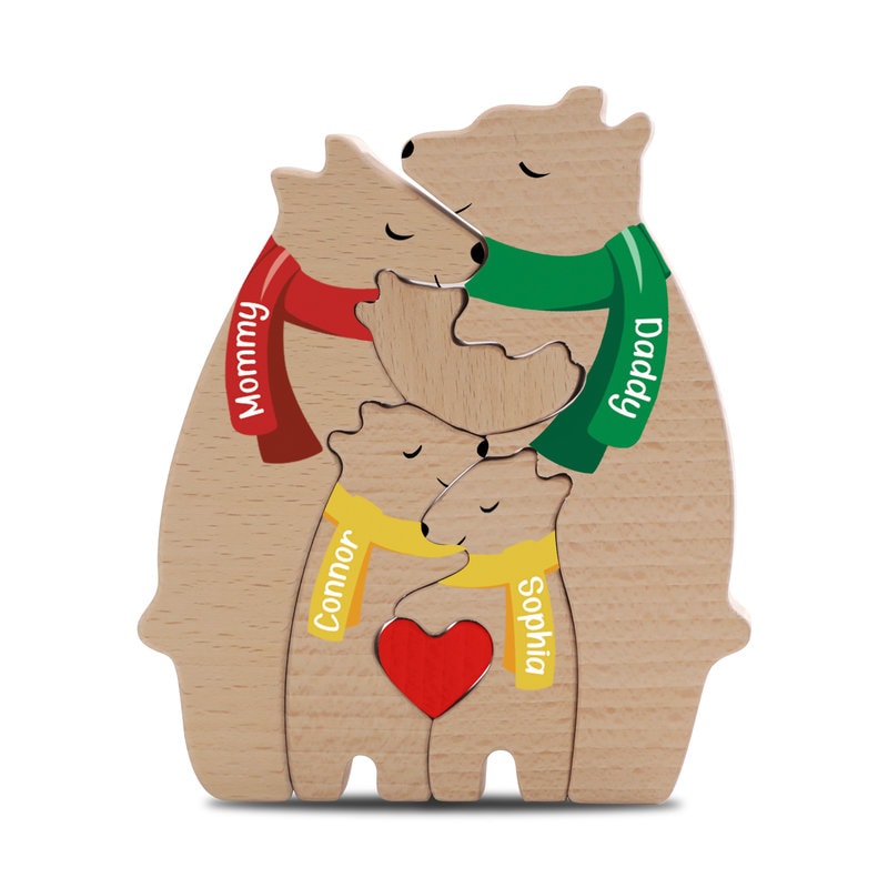 Personalized Wooden Bear Family Puzzle, Engraved Family Name Puzzle, Gift for Parents, Animal Family, Gift for Kids, Gift for Mother's Day