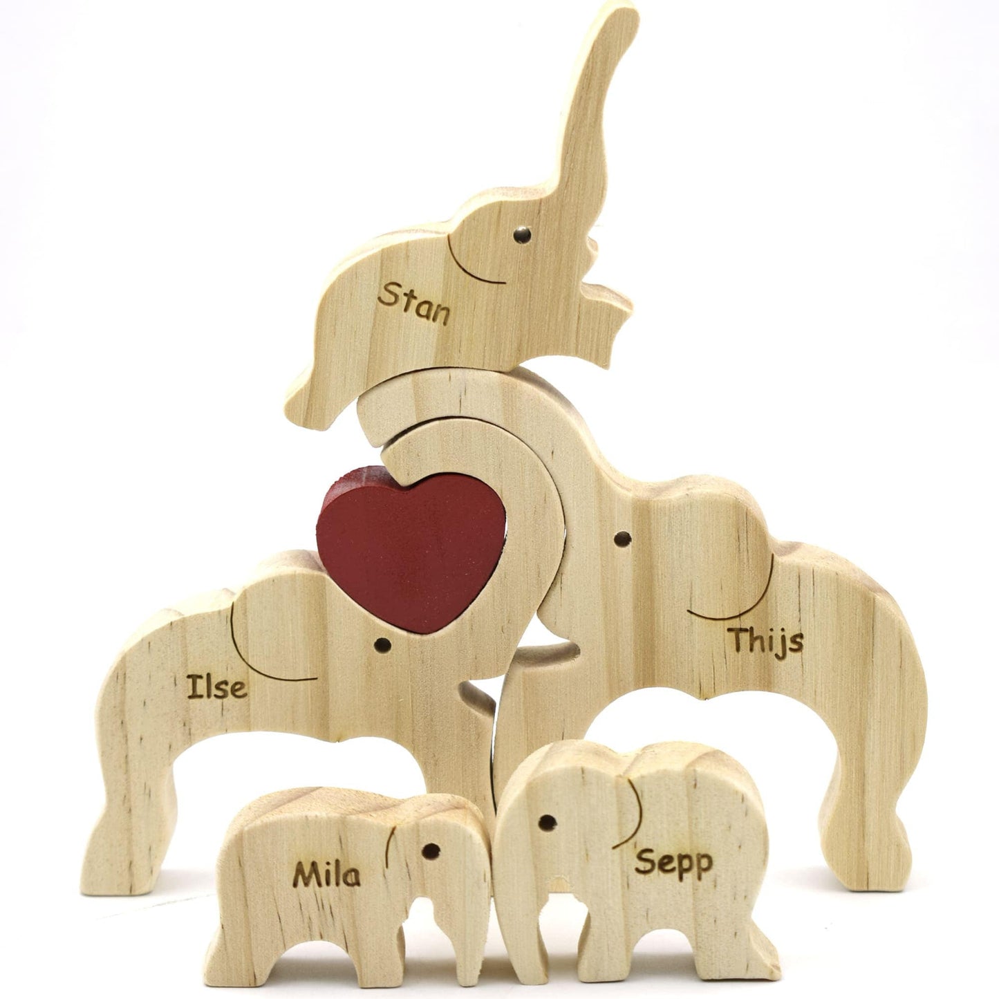 Wooden Elephant Family Puzzle,Custom Animal Figurines,Wooden Elephants Carvings,Personalized Family Name Puzzle,Father's Day Gifts,Kids Gift