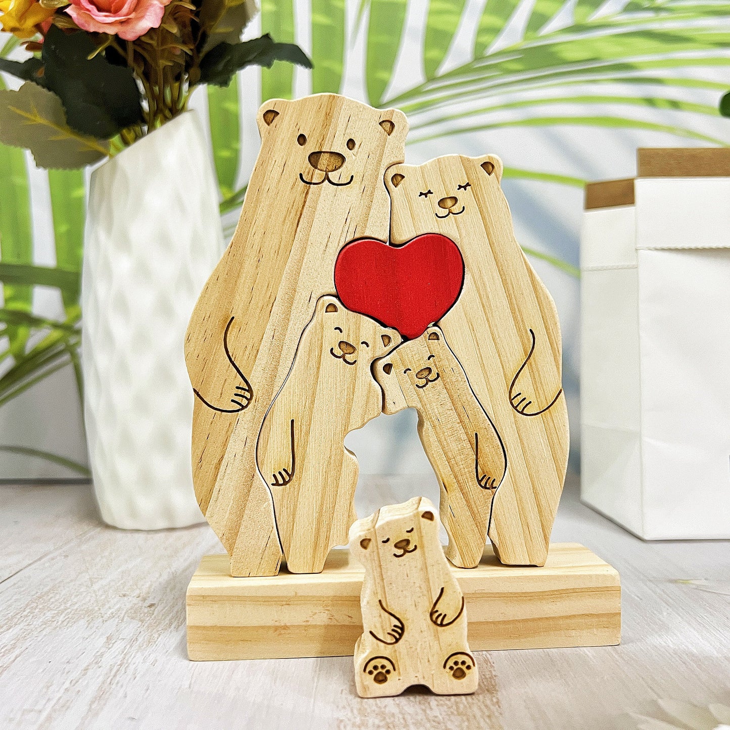 Family Wooden Hug Bears Puzzle,Personalized Family Puzzle,Custom Wooden Animals,Bear Lover Gift,Bear family puzzle,Wooden bear family puzzle