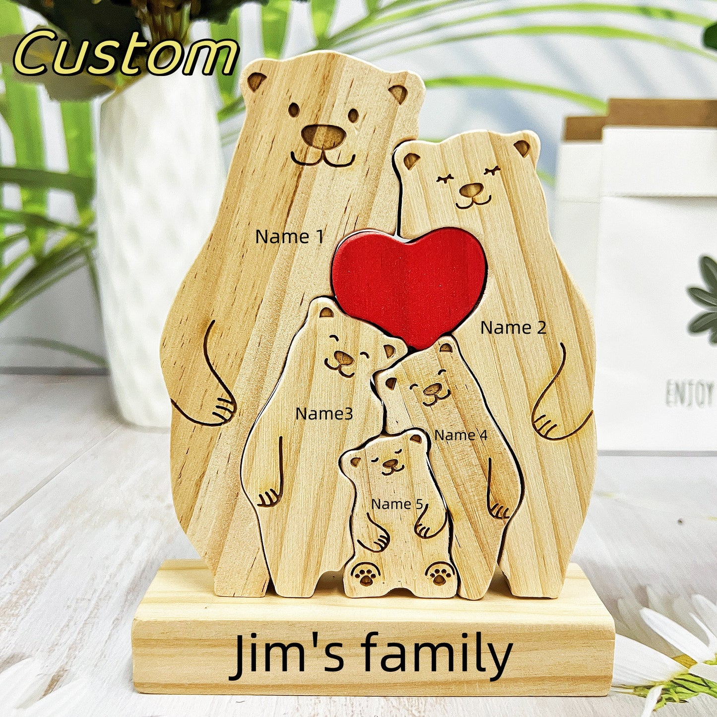 Family Wooden Hug Bears Puzzle,Personalized Family Puzzle,Custom Wooden Animals,Bear Lover Gift,Bear family puzzle,Wooden bear family puzzle