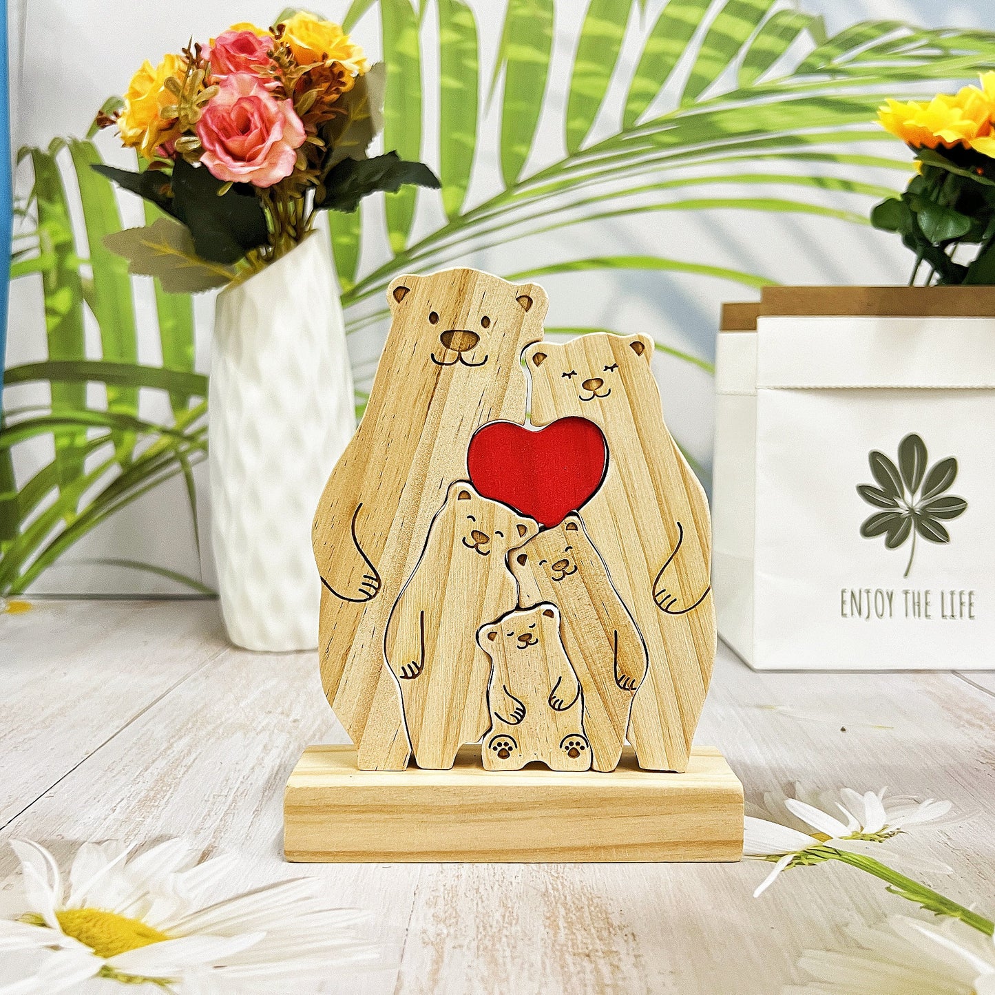 Family Wooden Hug Bears Puzzle,Personalized Family Puzzle,Custom Wooden Animals,Bear Lover Gift,Bear family puzzle,Wooden bear family puzzle