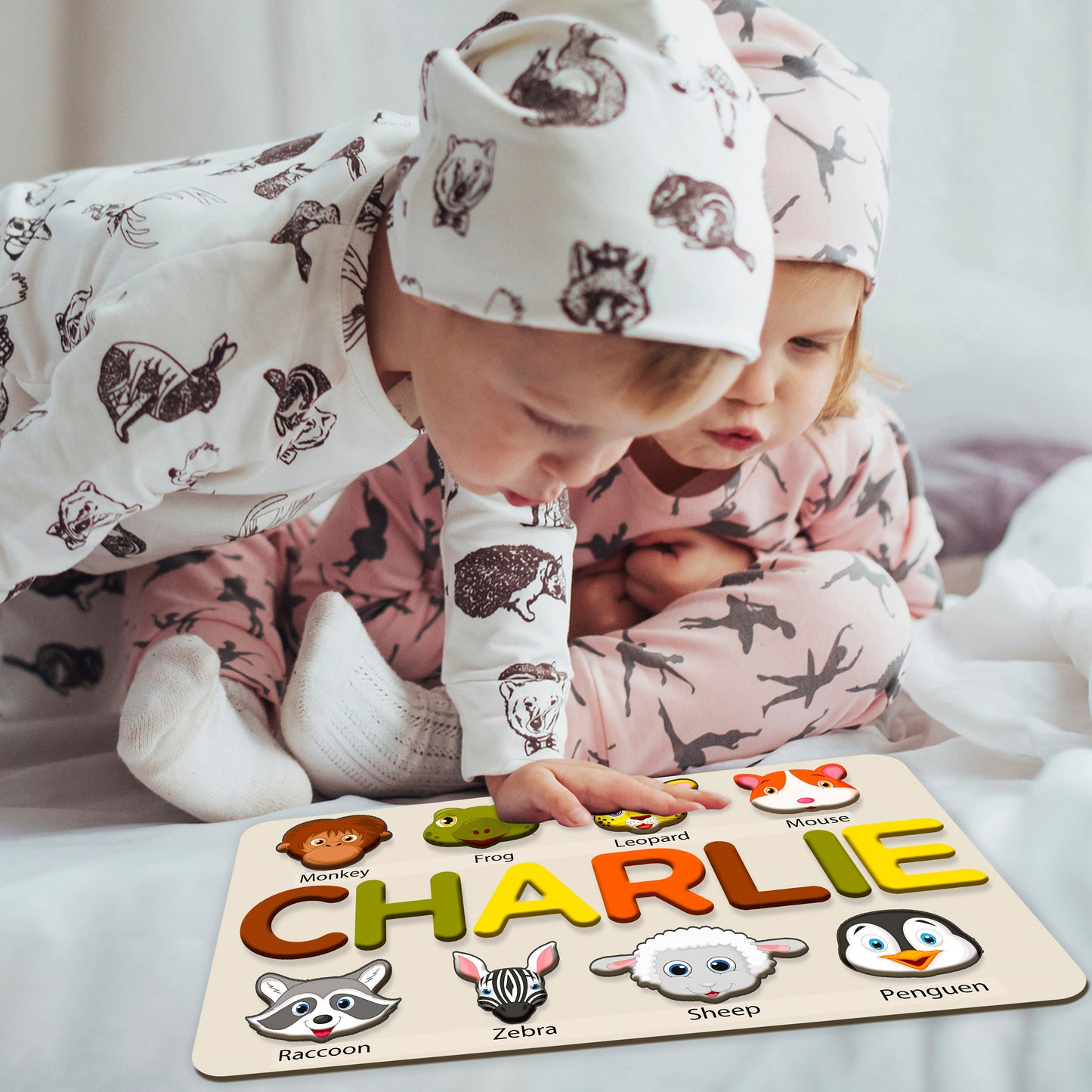 Custom Name Puzzle with Animals, Personalized Handmade Birthday Gift for Baby, Special New Baby Gift, Wood Toy, Christmas Gifts for Toddlers