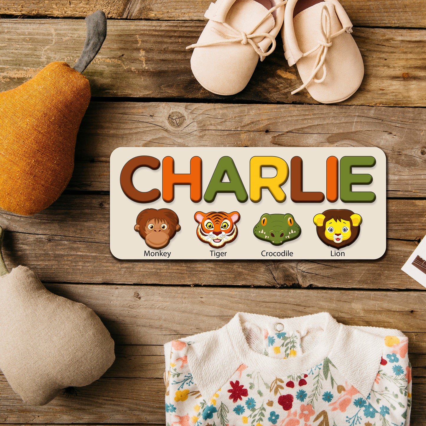 Custom Name Puzzle with Animals, Personalized Handmade Birthday Gift for Baby, Special New Baby Gift, Wood Toy, Christmas Gifts for Toddlers