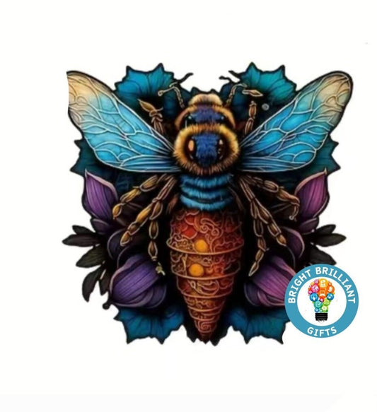 The Blue Bee- Wooden Jigsaw Puzzle, Uniquely-Shaped Pieces, Mentally+Visually Stimulating, Educational, For All Ages, Great Gift!