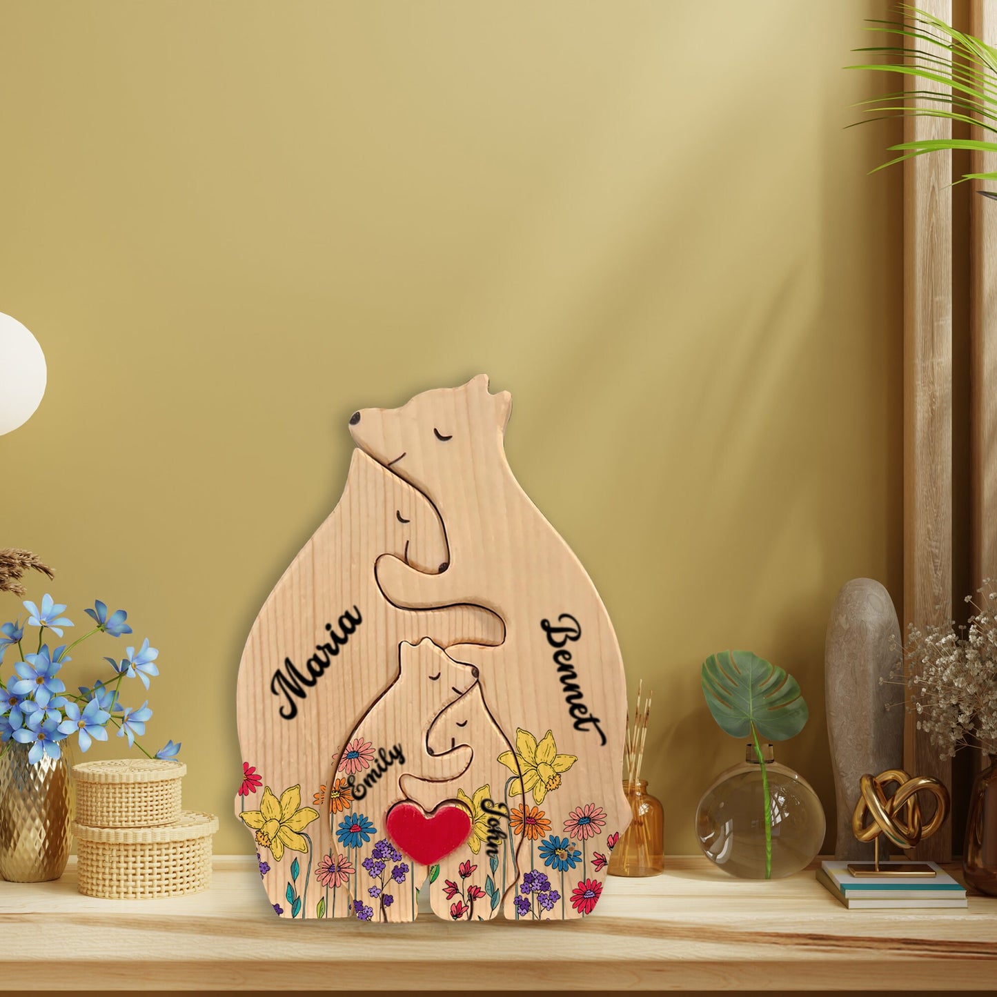 Wooden Bear Family Puzzle-Custom Bear Figurines-Personalized Wooden Animal Puzzle-Family Home Decor-Personalized Mother's Day Gift Kids Gift