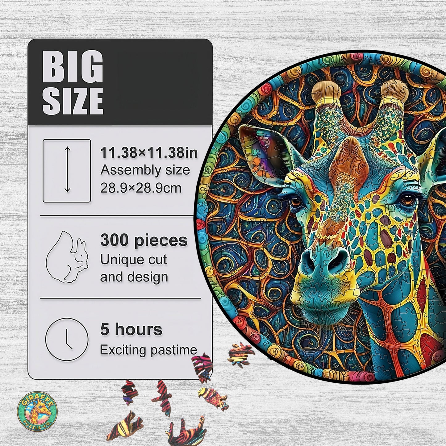 Giraffe Wooden Puzzle, Mandala Animal Puzzle Gift For Kids And Adults, Wooden Toys Jigsaw Puzzle Gift, Challenging Round Irregular Puzzle