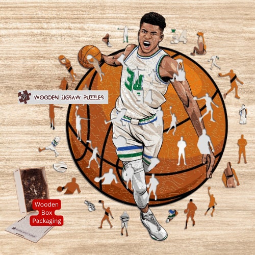 Basketball Lovers Gift Idea, Basketball Player Jersey 34 Jigsaw Puzzle with Wood Box Packaging, Puzzle for Adult  Boys Friends Basket Lovers