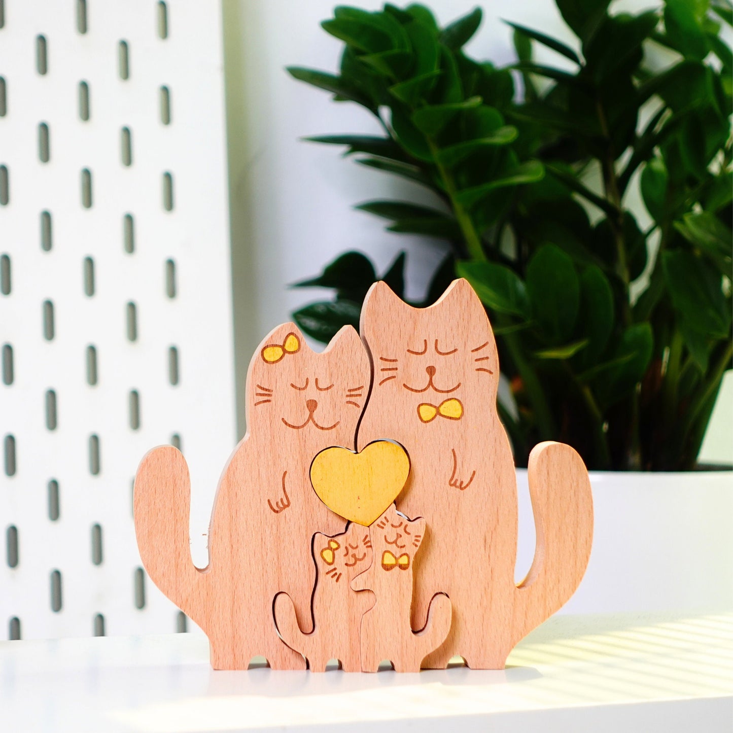 Personalized Cat Family Wooden Puzzle Custom Animal Figurines Wooden Cat Carvings Mother's Day Gift For Parents Kids Gift 3D Animal Art