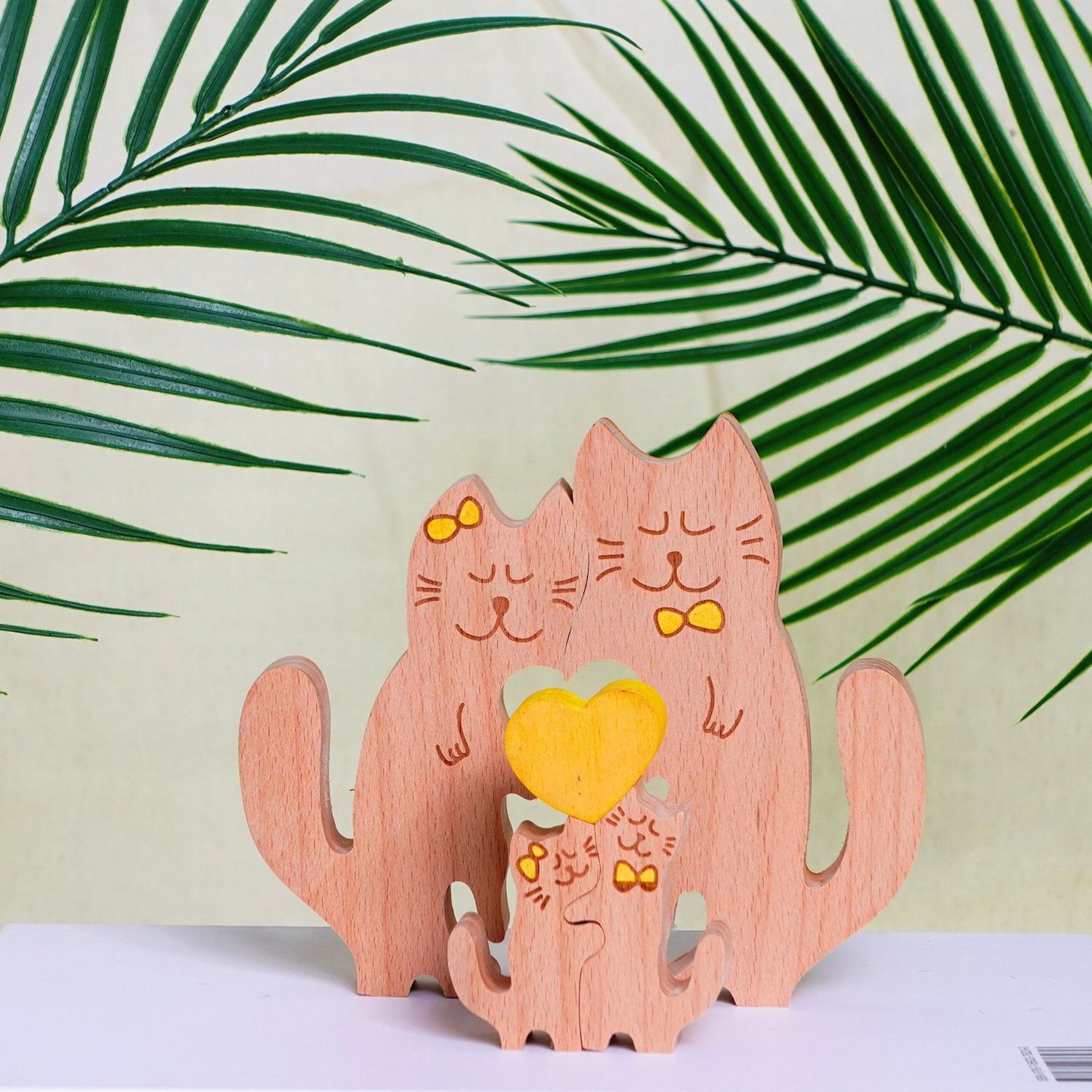 Personalized Cat Family Wooden Puzzle Custom Animal Figurines Wooden Cat Carvings Mother's Day Gift For Parents Kids Gift 3D Animal Art