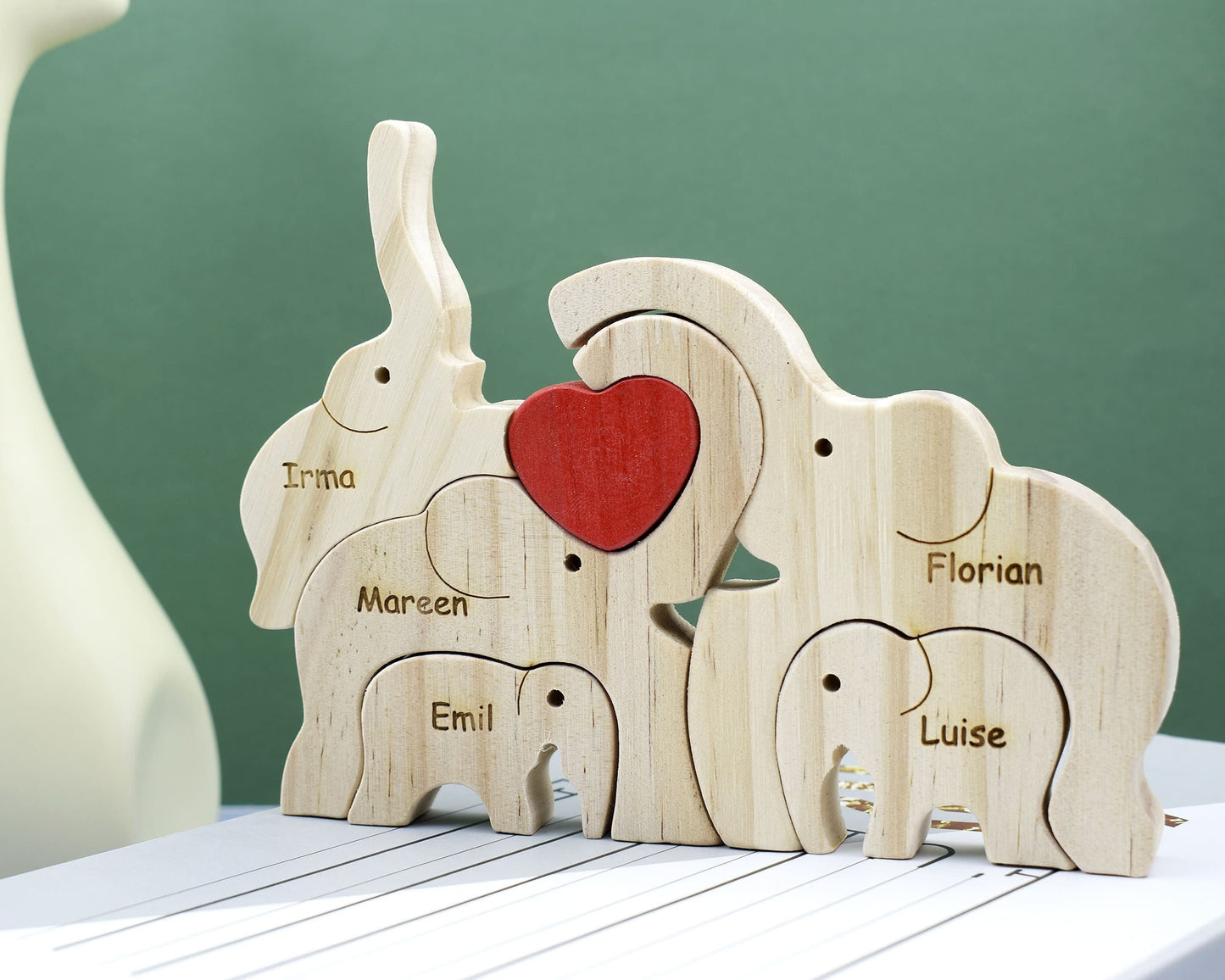 Wooden Elephant Family Puzzle,Custom Animal Figurines,Wooden Elephants Carvings,Personalized Family Name Puzzle,Father's Day Gifts,Kids Gift