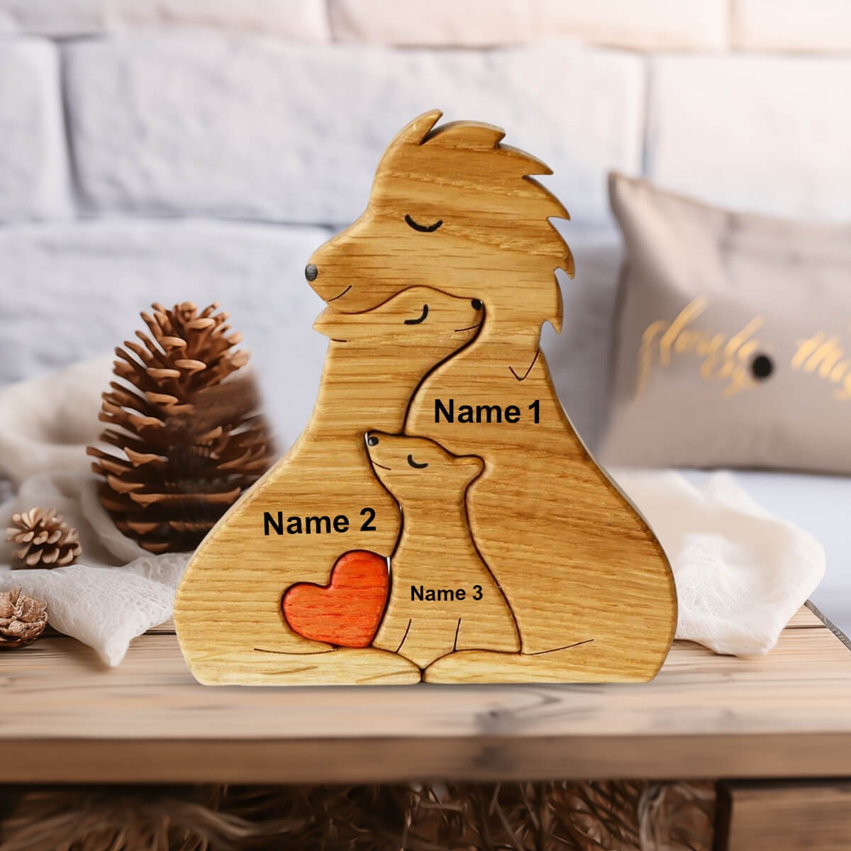 Wooden Personalized Lion Family Puzzle, Custom Wooden Jigsaw Puzzle, Custom Engraved Family Name Puzzle, Custom Family Keepsake Gift