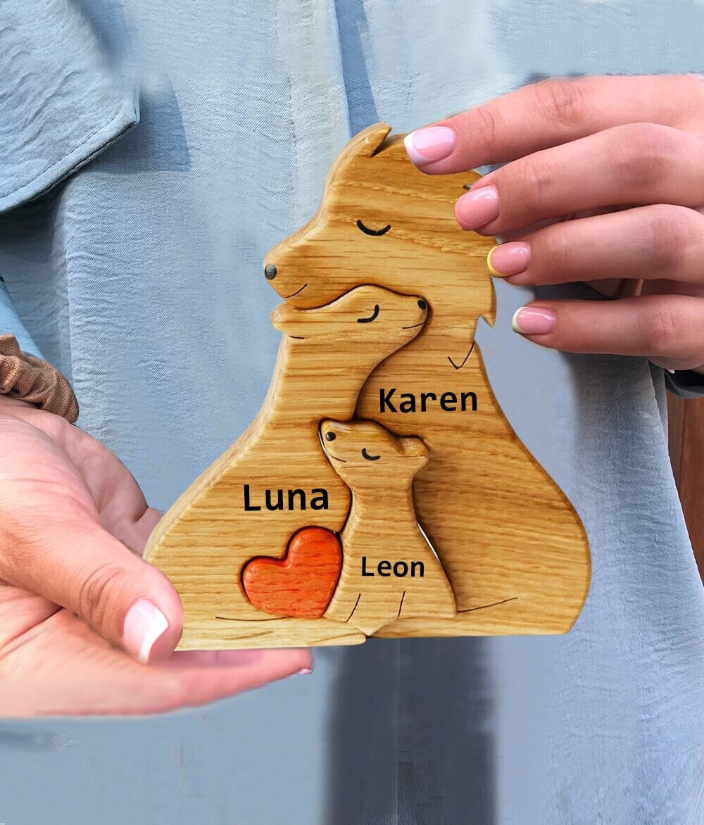 Wooden Personalized Lion Family Puzzle, Custom Wooden Jigsaw Puzzle, Custom Engraved Family Name Puzzle, Custom Family Keepsake Gift