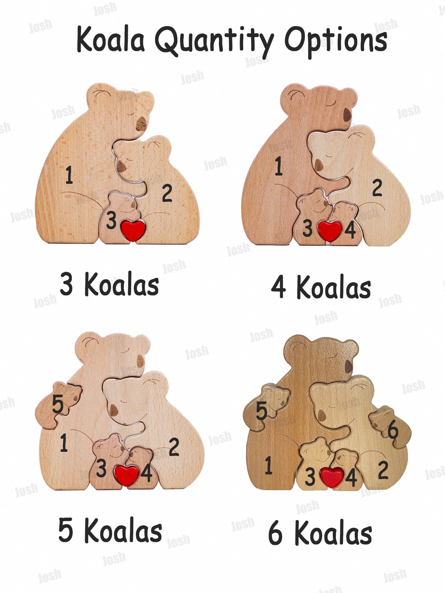 Personalized Wooden Family Puzzle, Koala Ornament, Family of Five, Home Decor, Family Memorial Gift, Wooden Animal Statue, Christmas Gifts