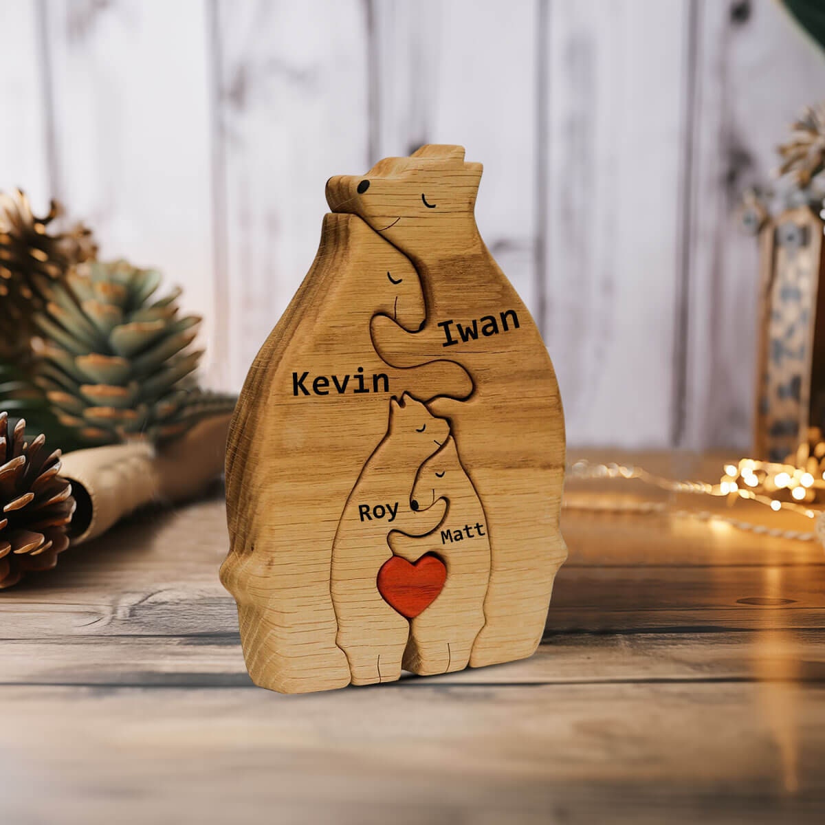 Personalized Wooden Bears Engraved Family Name Puzzle, Custom Wooden Bears Family Puzzle, DIY Art Puzzle, Animal Family, Gift for Parents