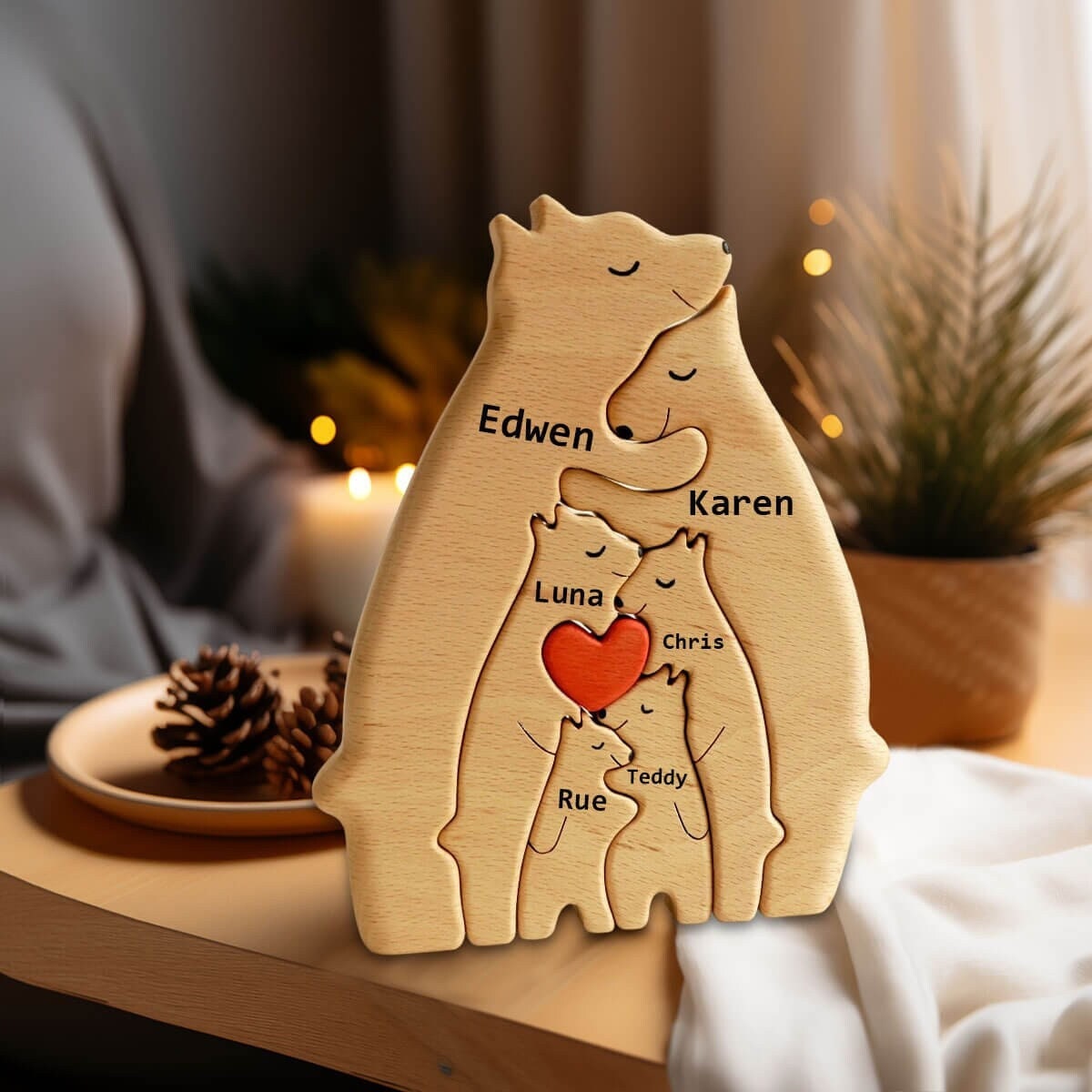 Personalized Wooden Bears Engraved Family Name Puzzle, Custom Wooden Bears Family Puzzle, DIY Art Puzzle, Animal Family, Gift for Parents