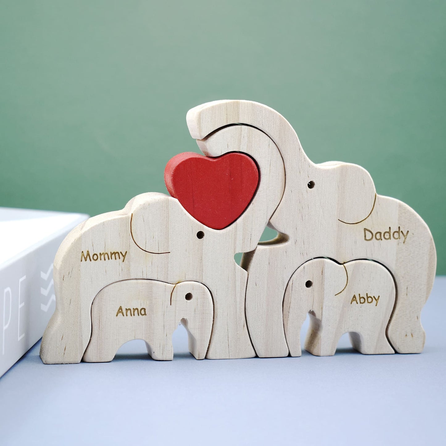 Wooden Elephants Family Puzzle,Personalized Father's Day Gift,DIY Engraved Name Elephant Figurine,Custom Wooden Animal Puzzle,Home Decor