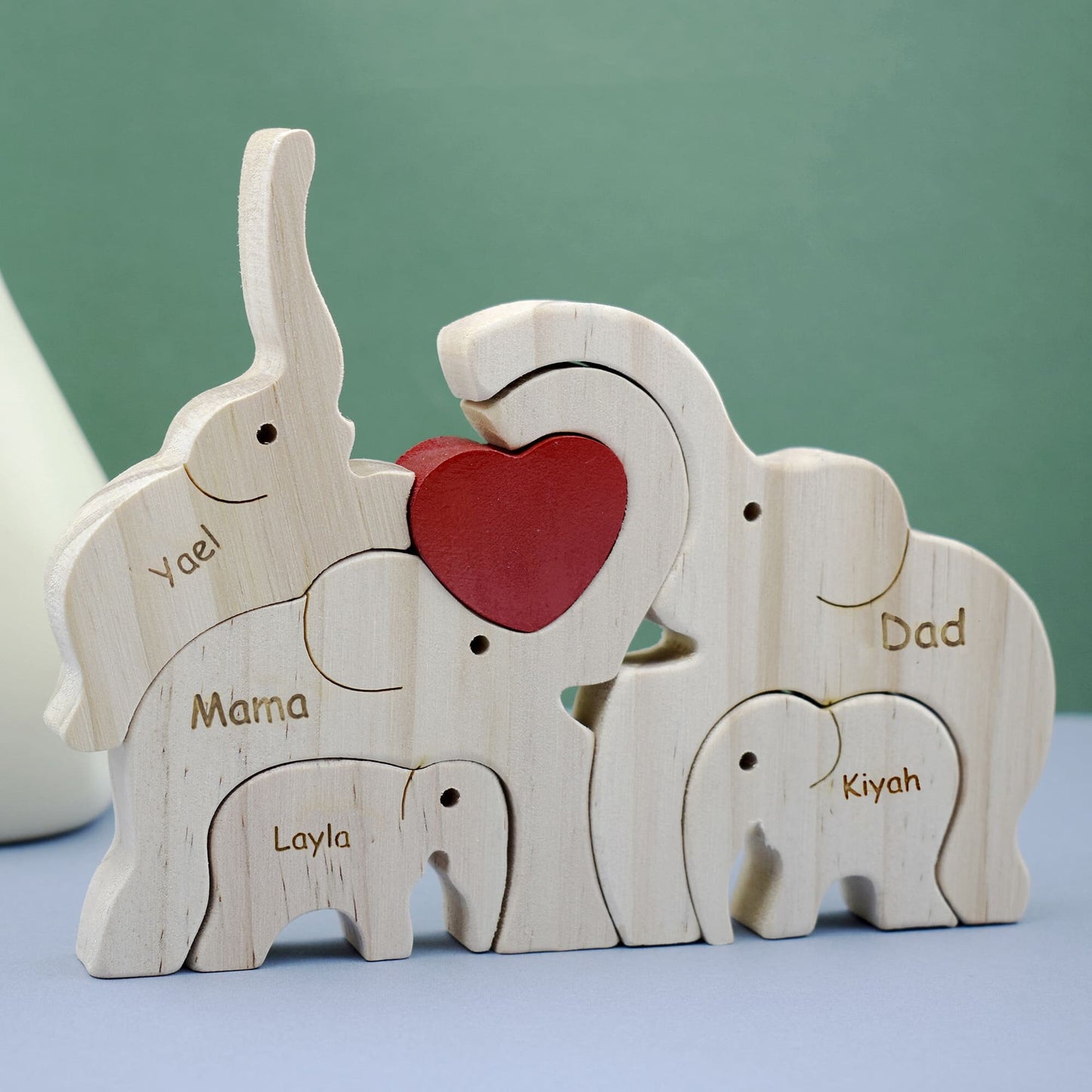 Wooden Elephants Family Puzzle,Personalized Father's Day Gift,DIY Engraved Name Elephant Figurine,Custom Wooden Animal Puzzle,Home Decor