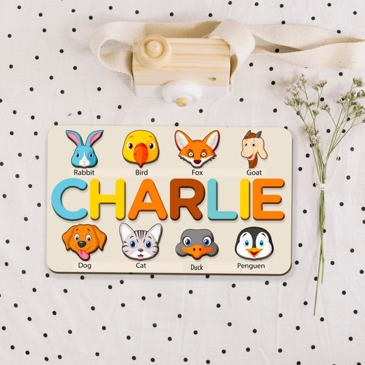 Custom Name Puzzle with Animals, Personalized Handmade Birthday Gift for Baby, Special New Baby Gift, Wood Toy, Christmas Gifts for Toddlers