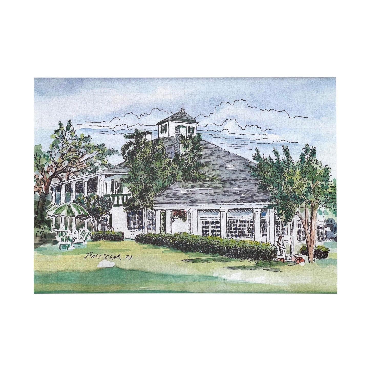 Iconic Golf Clubhouse Wooden Jigsaw Puzzle | Classic Golf Scene Puzzle for Kids & Adults | Unique Golfing Gift | Original Golf Art