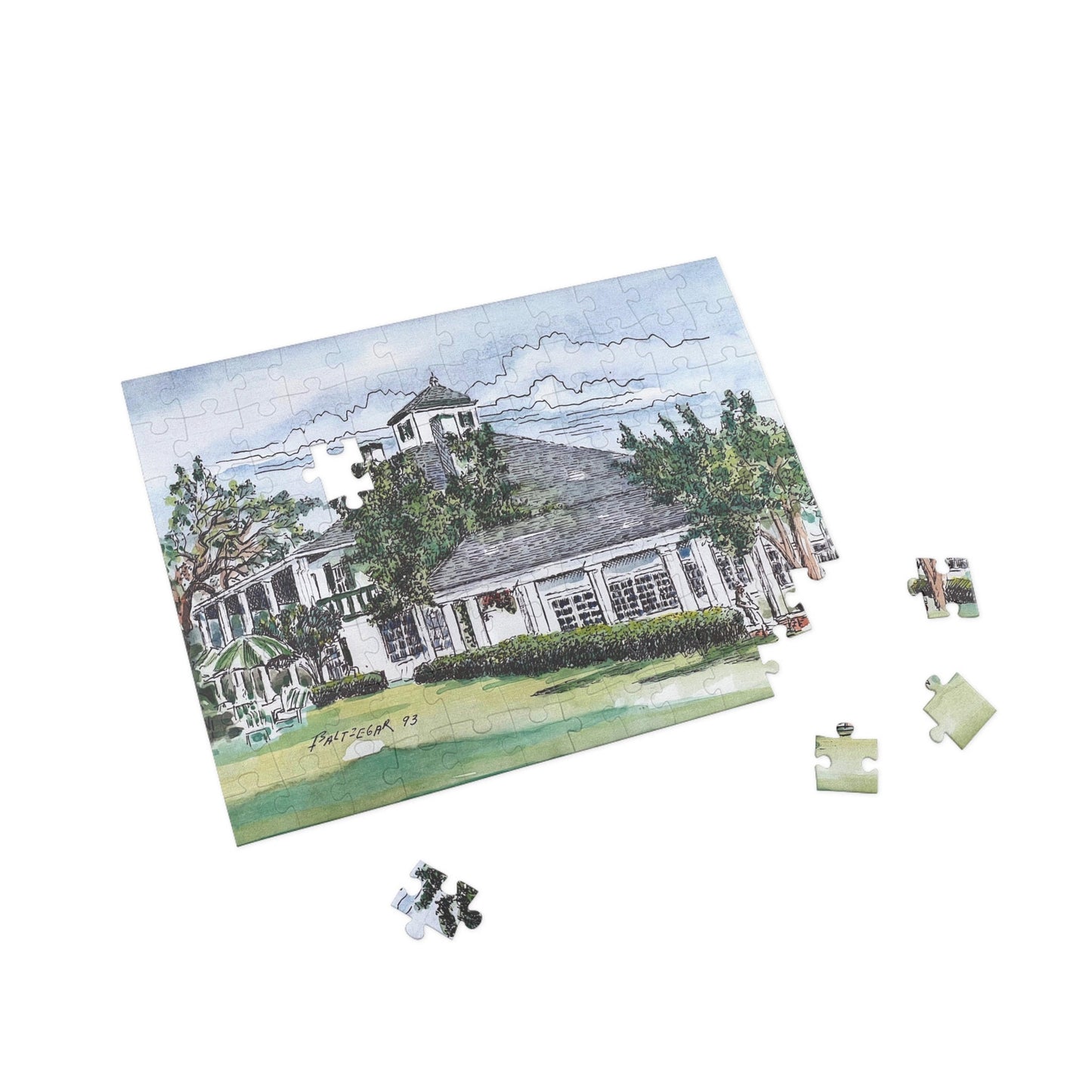 Iconic Golf Clubhouse Wooden Jigsaw Puzzle | Classic Golf Scene Puzzle for Kids & Adults | Unique Golfing Gift | Original Golf Art