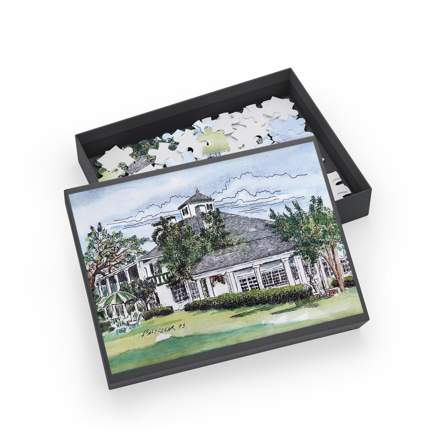 Iconic Golf Clubhouse Wooden Jigsaw Puzzle | Classic Golf Scene Puzzle for Kids & Adults | Unique Golfing Gift | Original Golf Art