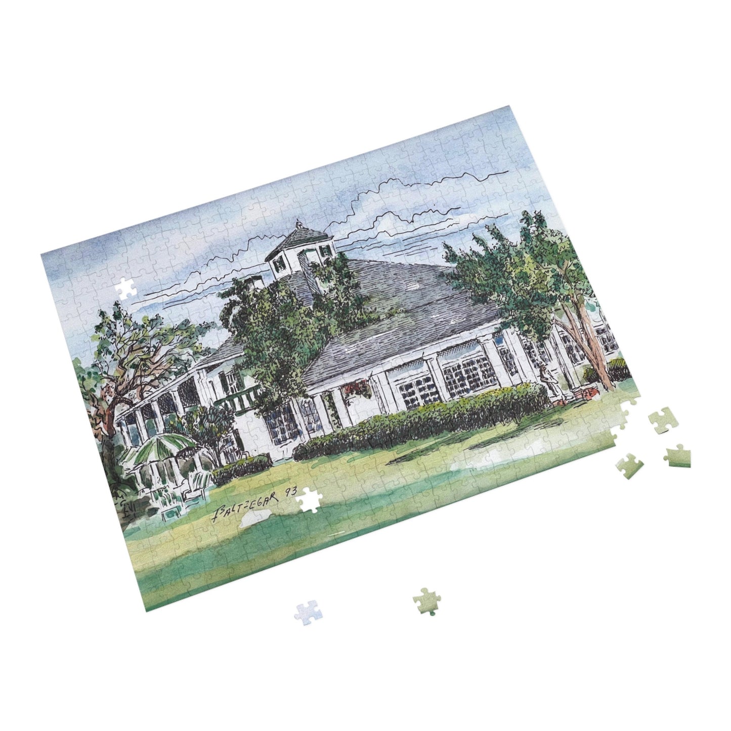 Iconic Golf Clubhouse Wooden Jigsaw Puzzle | Classic Golf Scene Puzzle for Kids & Adults | Unique Golfing Gift | Original Golf Art