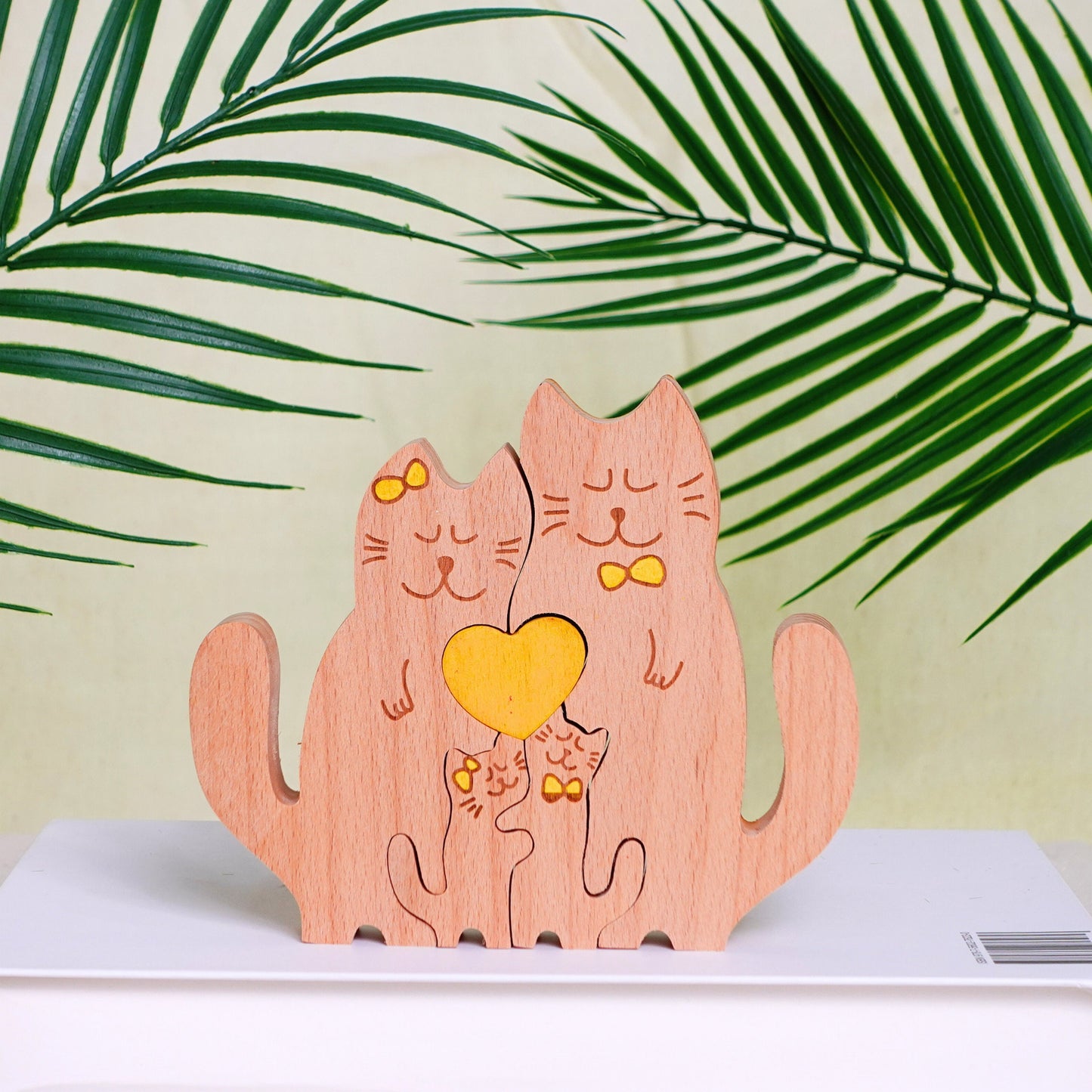 Personalized Cat Family Wooden Puzzle Custom Animal Figurines Wooden Cat Carvings Mother's Day Gift For Parents Kids Gift 3D Animal Art