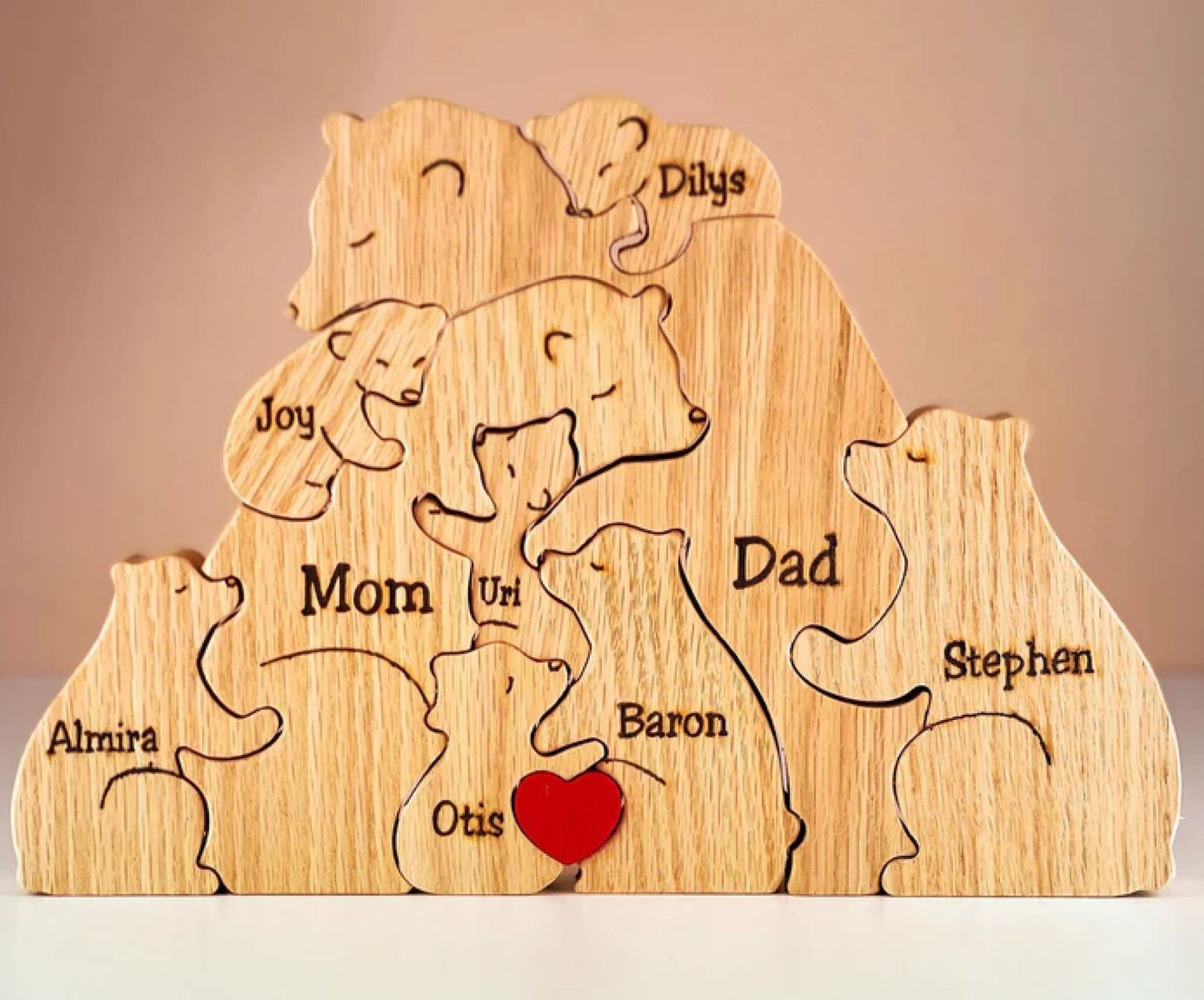 Wooden Bear Family Puzzle,Engraved Family Name Puzzle,Family Keepsake Gift,Gift for Parents,Animal Family,Family Home Decor,Gift for Kids