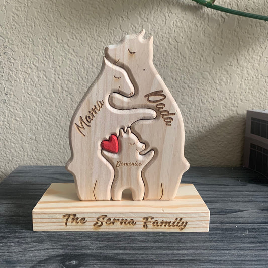 Family Name with Stand Personalized Wooden Bear Puzzle, Engraved Name Puzzle, Gift for Mom,Kids, Grandma Family Home Decor, Animal Lover