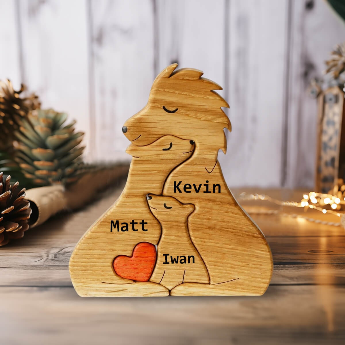 Wooden Personalized Lion Family Puzzle, Custom Wooden Jigsaw Puzzle, Custom Engraved Family Name Puzzle, Custom Family Keepsake Gift