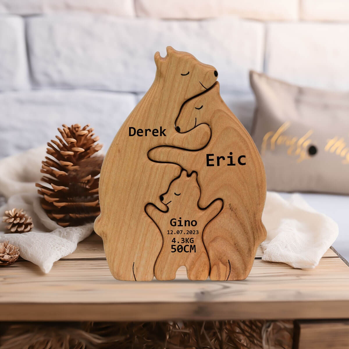 Personalized Wooden Bears Engraved Family Name Puzzle, Custom Wooden Bears Family Puzzle, DIY Art Puzzle, Animal Family, Gift for Parents