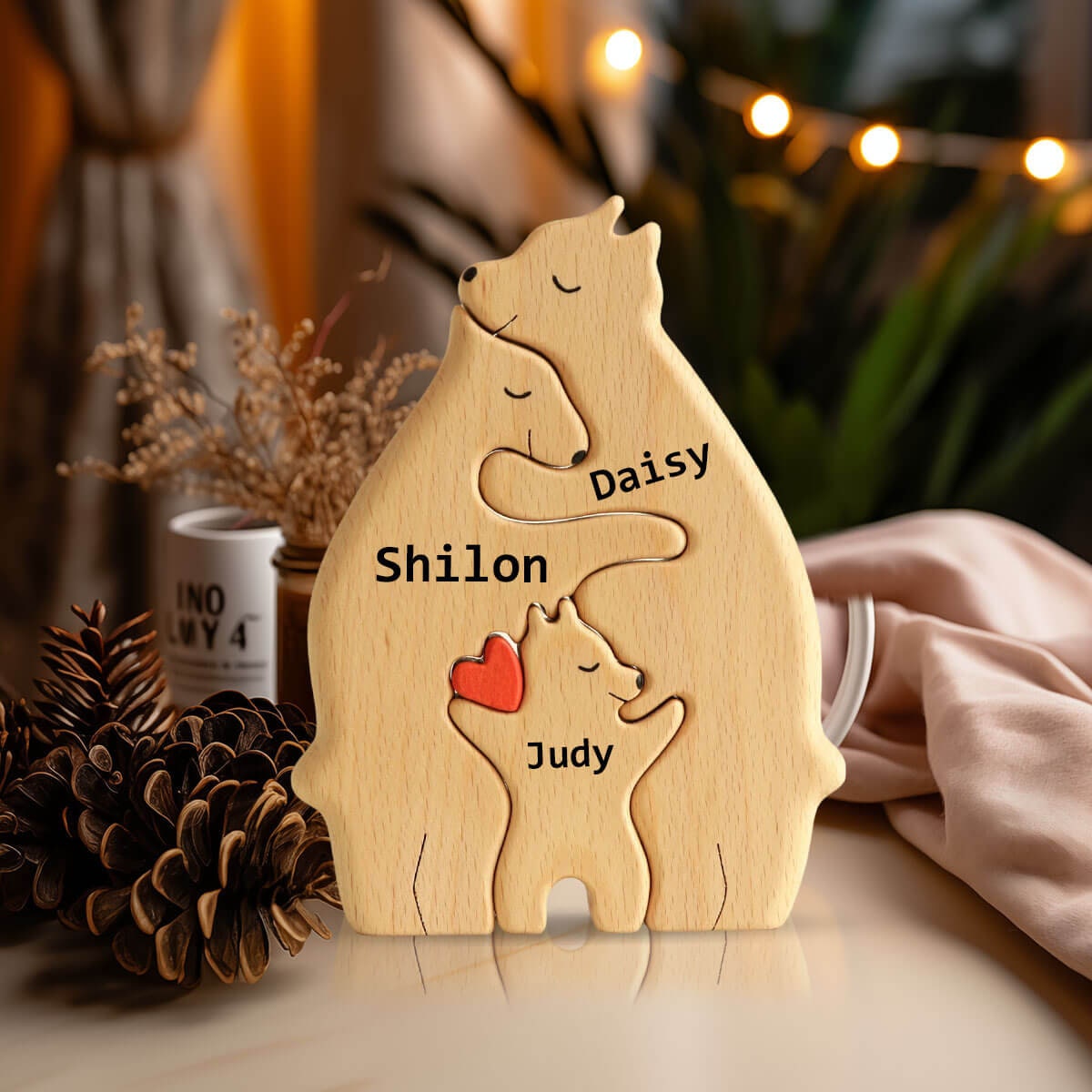 Personalized Wooden Bears Engraved Family Name Puzzle, Custom Wooden Bears Family Puzzle, DIY Art Puzzle, Animal Family, Gift for Parents