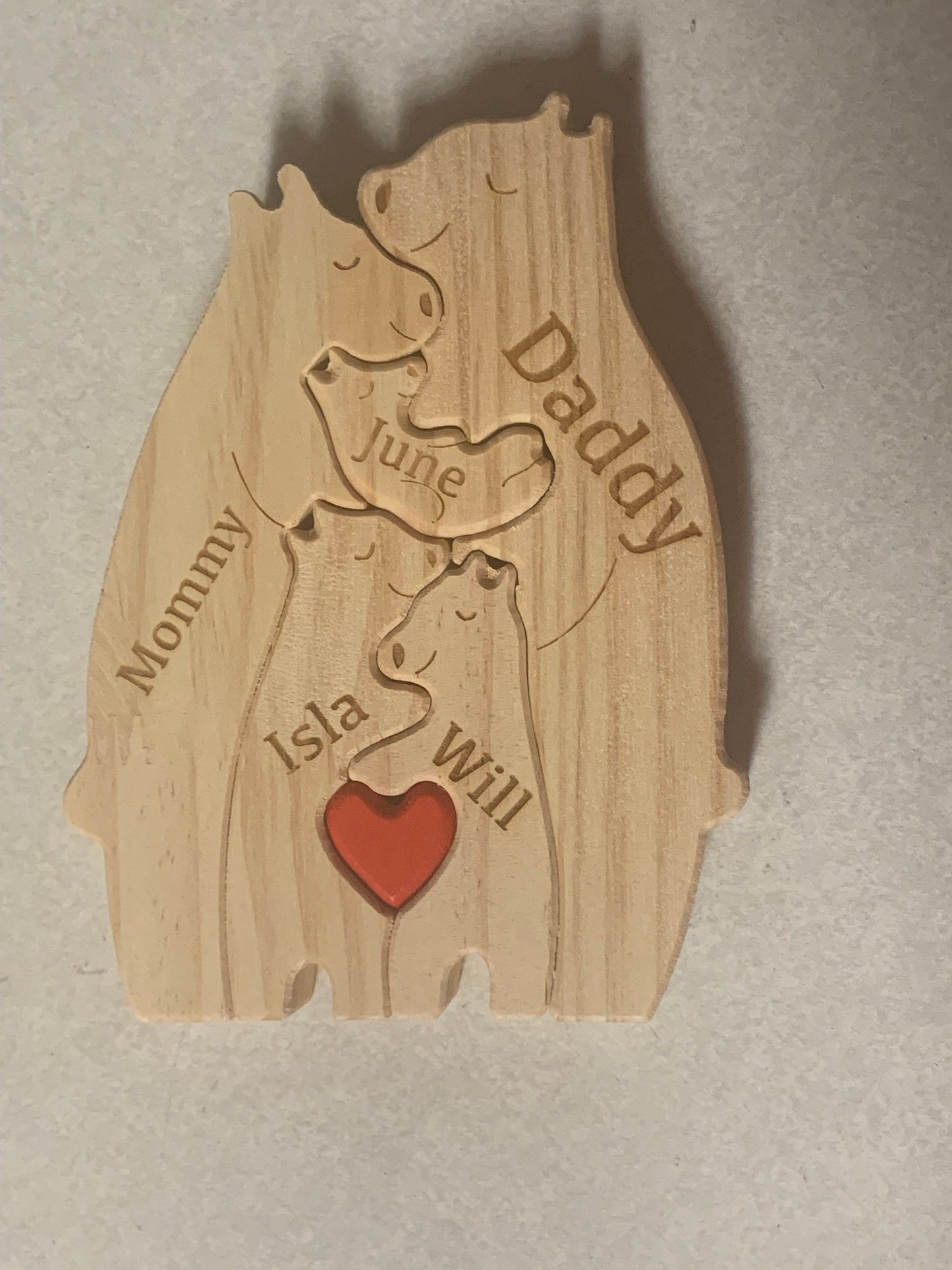 Engraved Print Family Personalized Wooden Bear Puzzle, Name Puzzle, Gift for Mom, Family Home Decor, Kids gift, Grandma Gift, Animal Lover