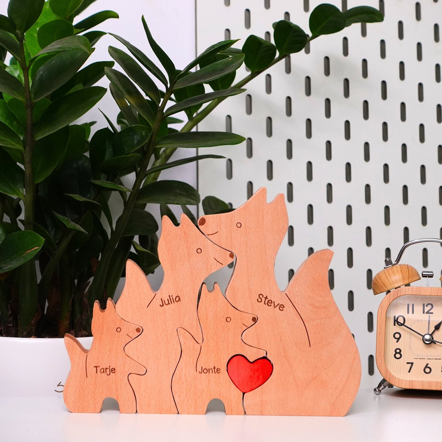 Personalized Wooden Fox Family Puzzle Custom Family Members Animal Figurines Name Puzzle Family Keepsake Mother's Day Gift For Parents Kids