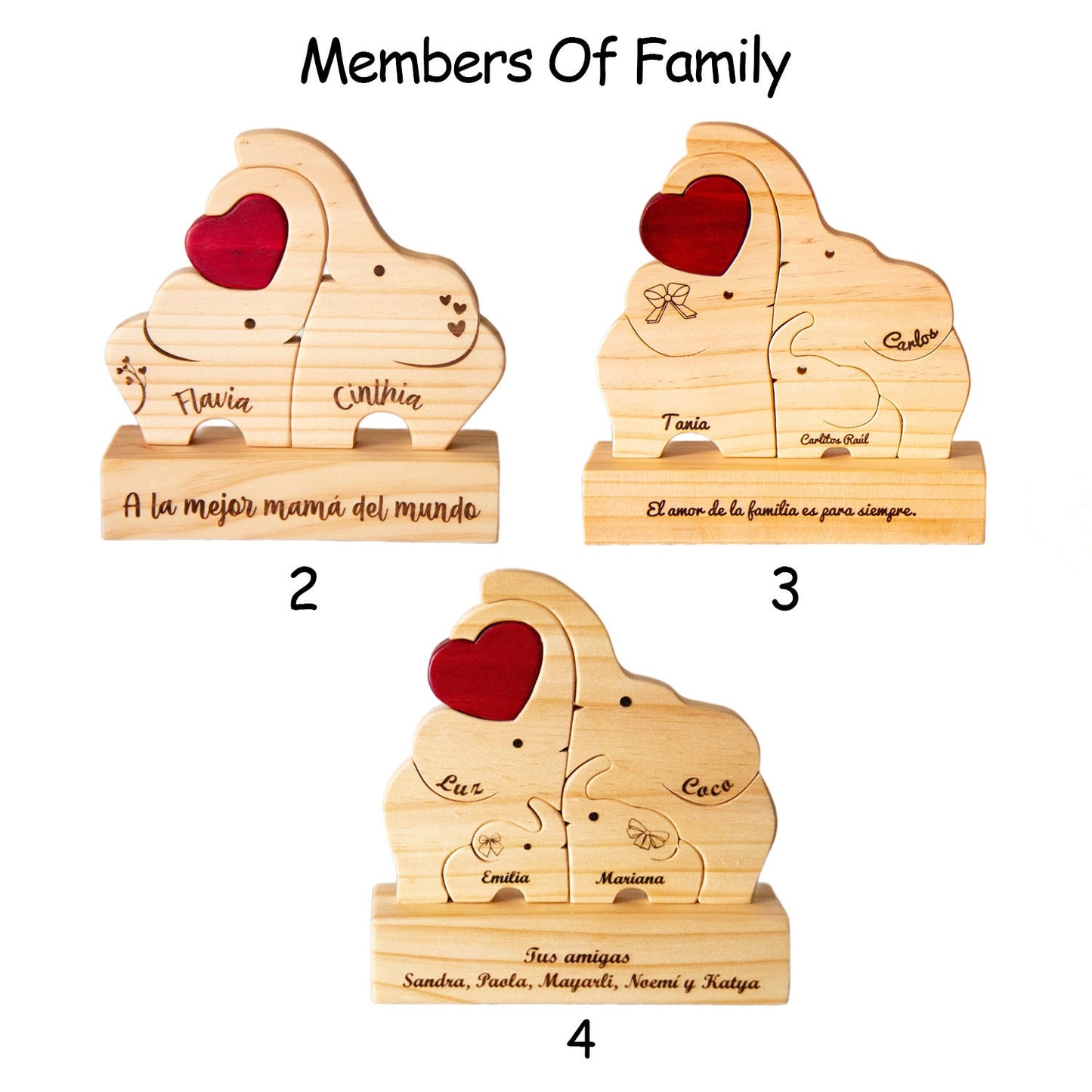 Personalized Elephant Family Wooden Puzzle Custom Animal Figurines Wooden Elephants Carvings 3D Animal Art Mother's Day Gift Kids Gift