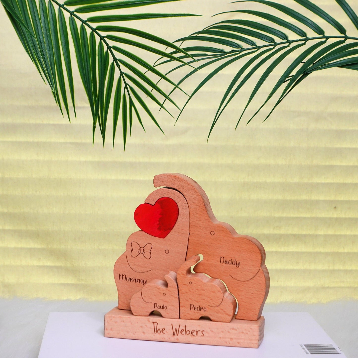 Personalized Elephant Family Wooden Puzzle Custom Animal Figurines Wooden Elephants Carvings 3D Animal Art Mother's Day Gift Kids Gift