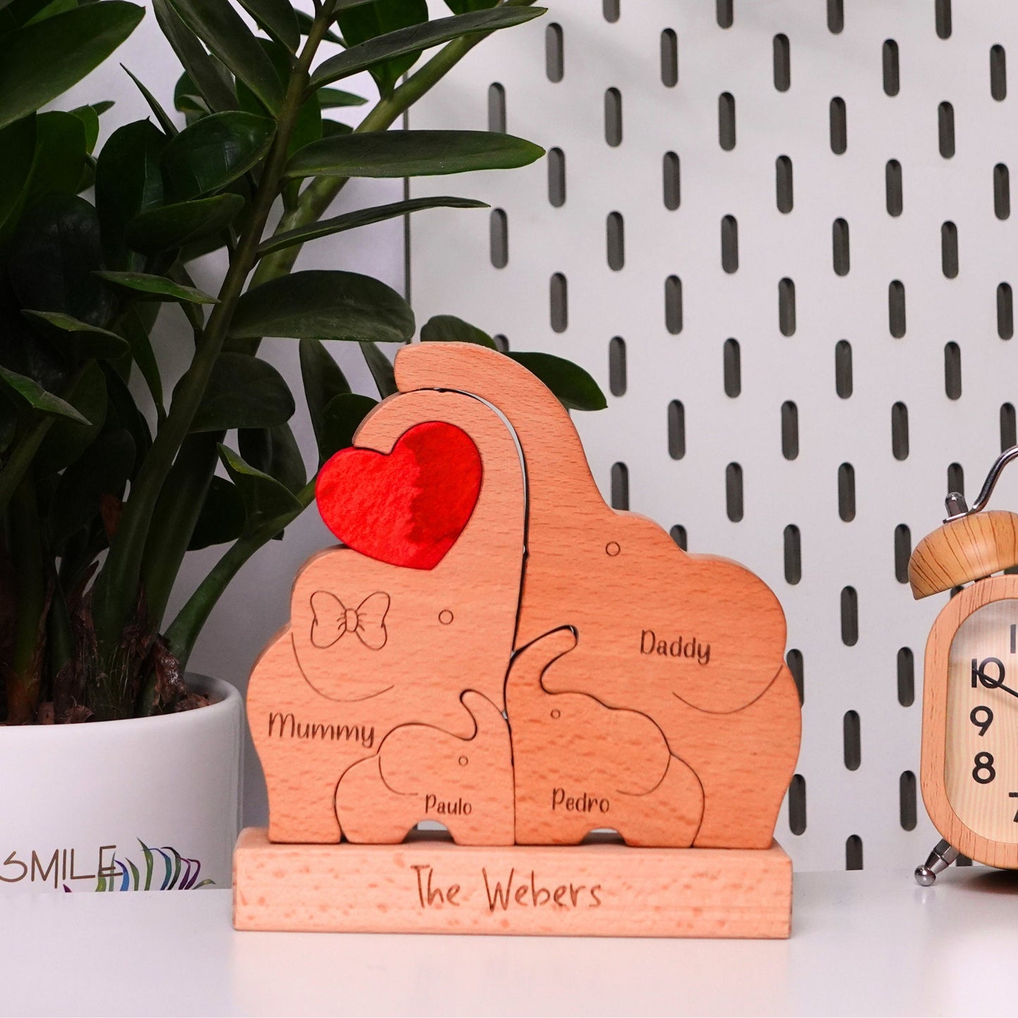 Personalized Elephant Family Wooden Puzzle Custom Animal Figurines Wooden Elephants Carvings 3D Animal Art Mother's Day Gift Kids Gift