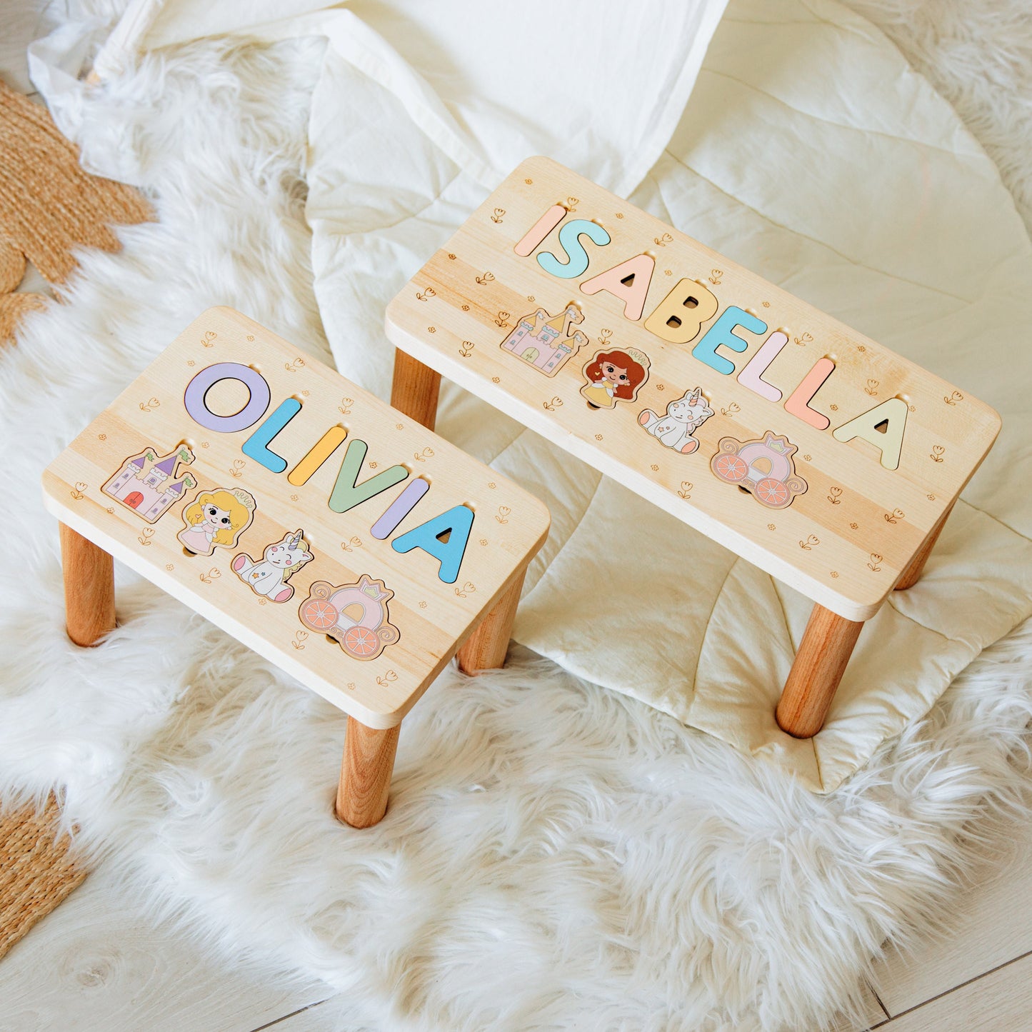 Personalized Name Puzzle Stool. Toddler Step Stool. 1 2 3 Year Old Gift. Baby Boy Birthday Gift. Wooden Toddler Chair. Baptism Boy Gift.