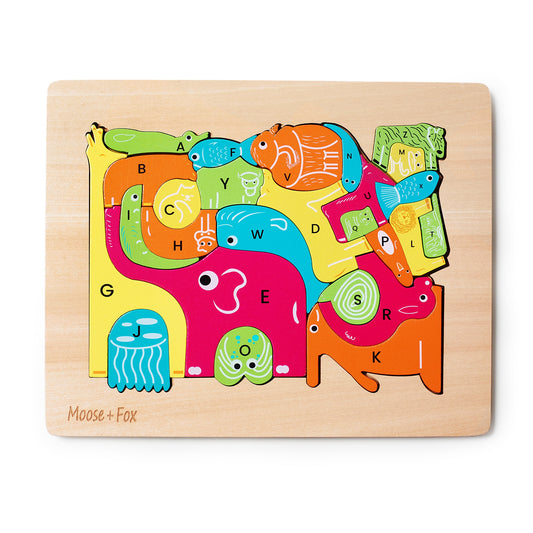 ABC Wooden Puzzle for Kids Ages 3-5, Animal Alphabet Puzzle, Educational and Durable ABC Puzzle, Perfect Gift Idea for Learning and Fun