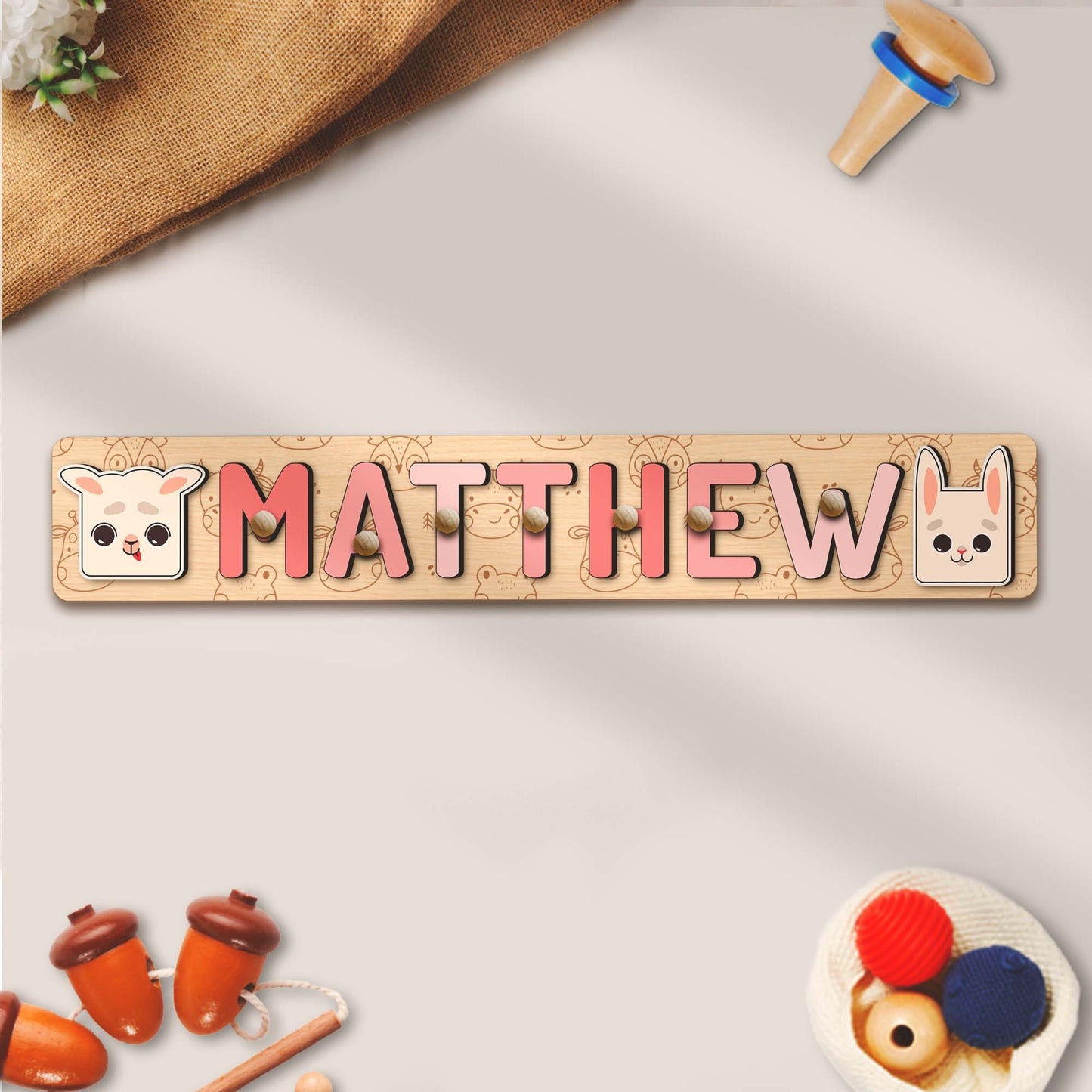 Personalized Girl Name Puzzle Sheep Rabbit Animal Nursery Decor First Birthday Gifts For Kids Custom Toddler Wood Montessori Educational Toy