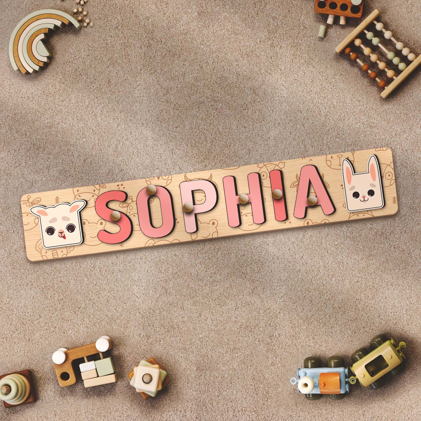 Personalized Girl Name Puzzle Sheep Rabbit Animal Nursery Decor First Birthday Gifts For Kids Custom Toddler Wood Montessori Educational Toy