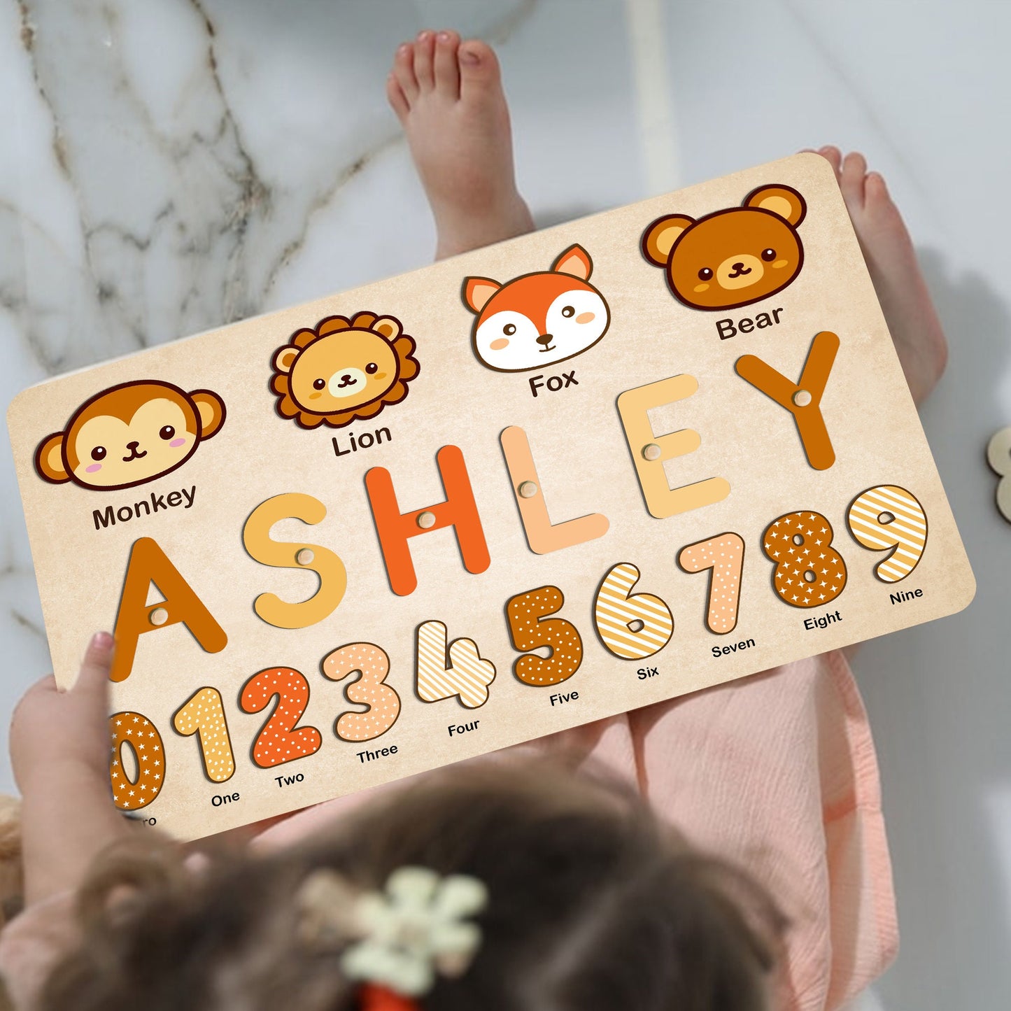 Personalized Name Puzzle with Animal & Numbers, Educational Gift for Learning Number Animal, Wooden Baby Name Puzzle, Unique Baby Gifts