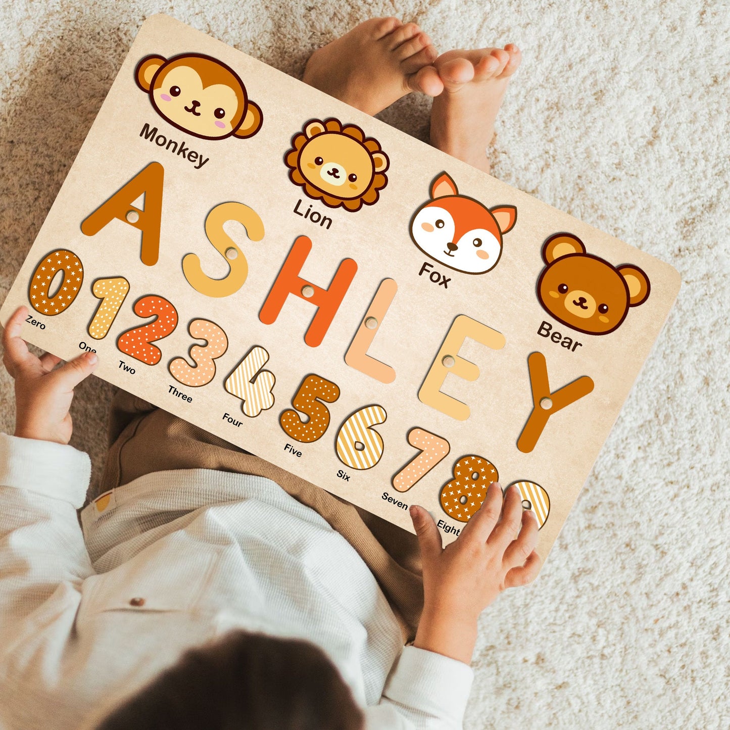 Personalized Name Puzzle with Animal & Numbers, Educational Gift for Learning Number Animal, Wooden Baby Name Puzzle, Unique Baby Gifts